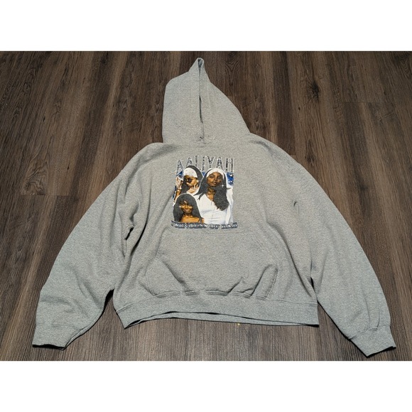 Tops - Aaliyah‎ Princess of R&B Hoodie Sweatshirt Gray Graphic Hip Hop Large